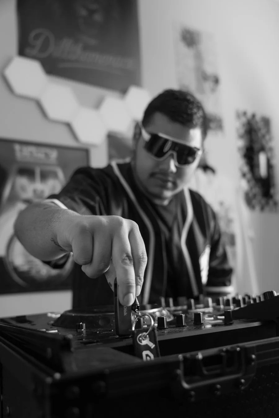Dill the Menace behind the DJ decks